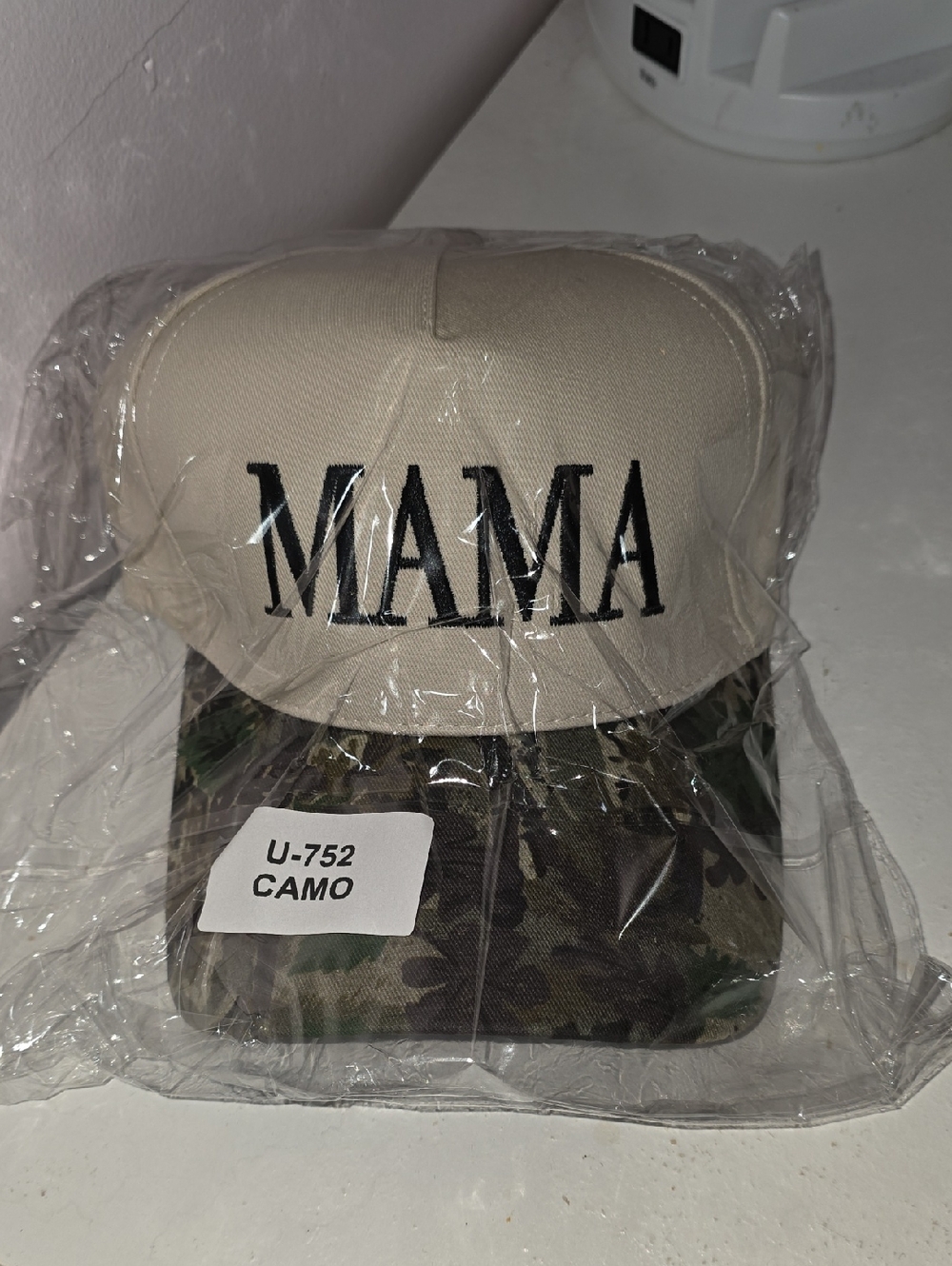 Zenana MAMA Embroidered Camo Brim Cap - Beige & Camouflage